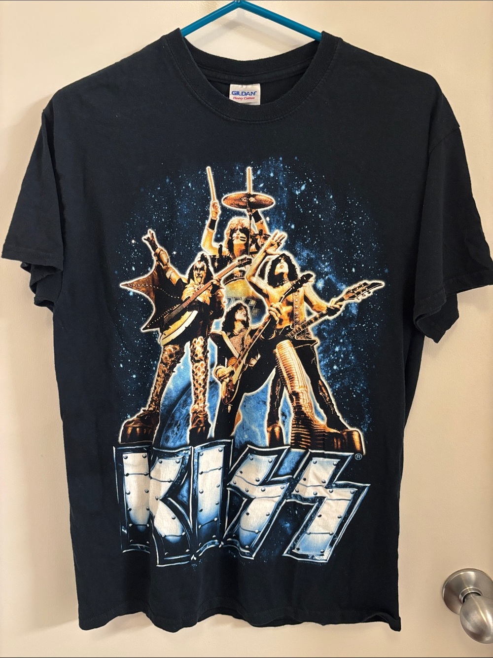 Kiss Black Graphic Band Tee with Metallic Silver & Gold Artwork